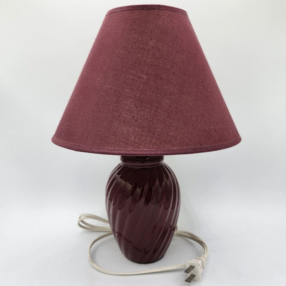 Burgundy Ceramic Table Lamp w/ Fabric Shade, UL Listed, E110640, 60W 120V